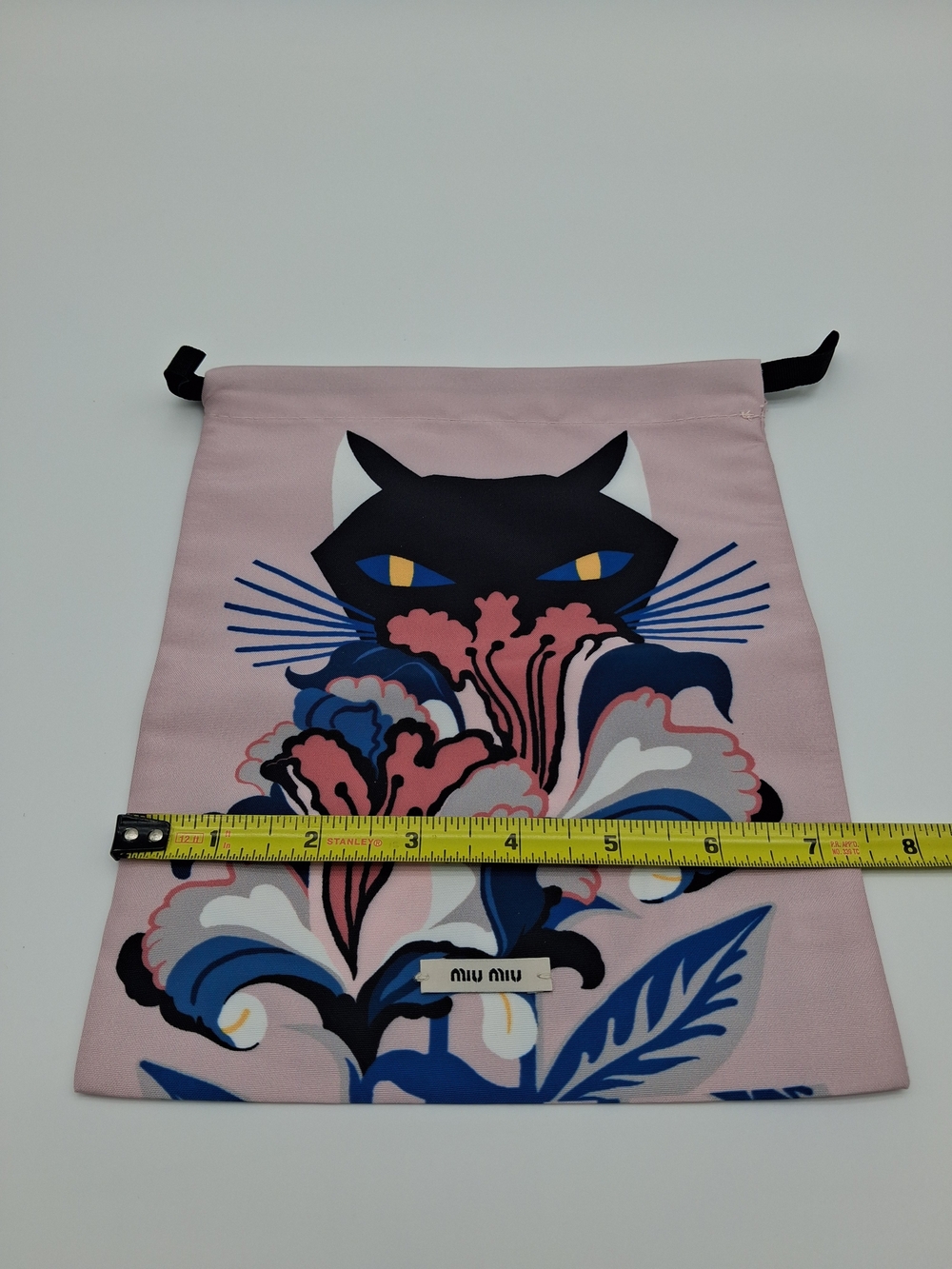 MIU MIU Pink Black Cat Floral Drawstring Dust Bag Pouch Luxury Packaging - Picture 6 of 6